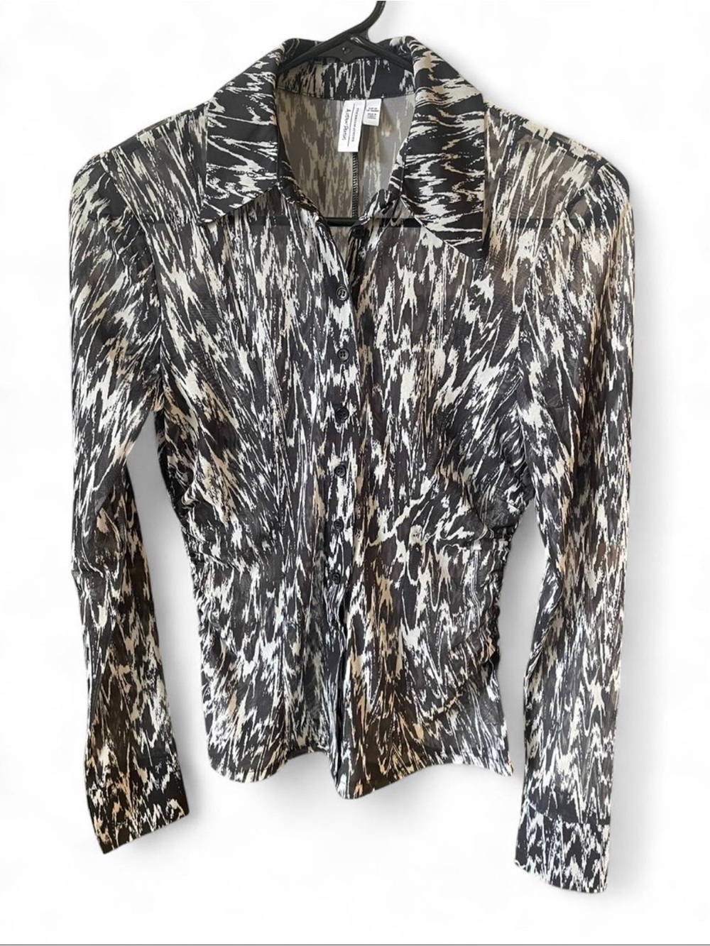 Sheer Mesh Button Up & Other Stories Black and Cream Abstract Print Size XS